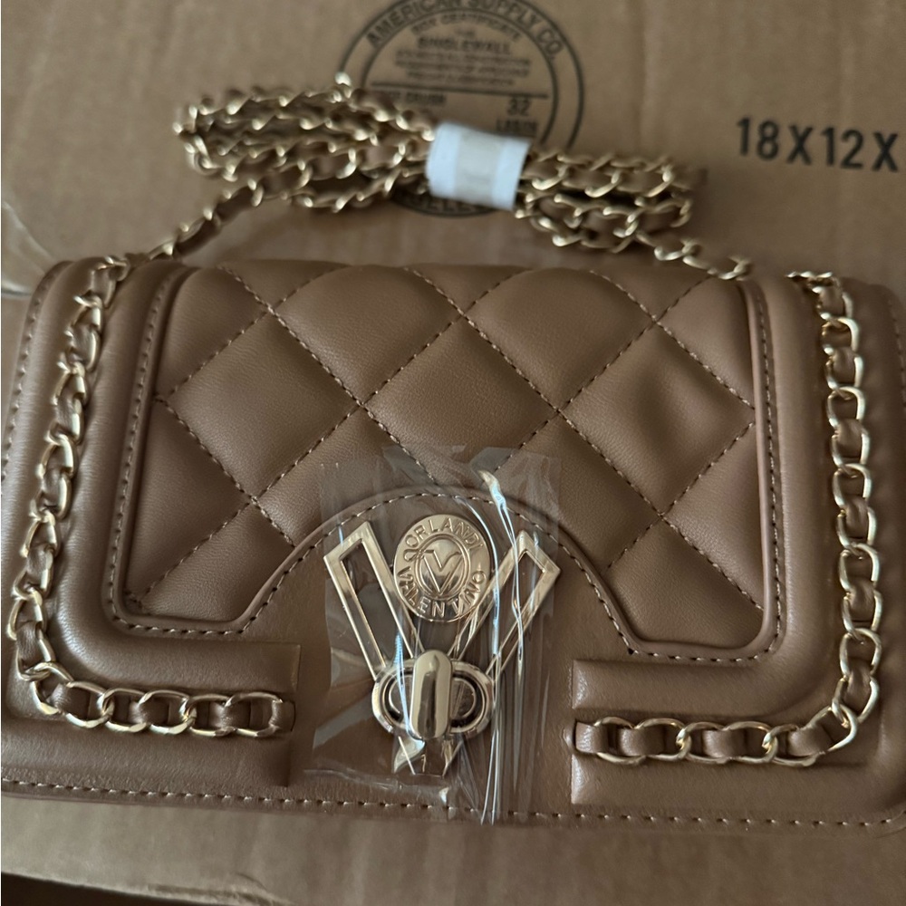 NWT Valentino Orlandi Tan Quilted Crossbody Bag